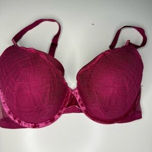 Victoria's Secret Raspberry Pink Lace Lined Demi Bra in Lace and Velvet 36DD GUC